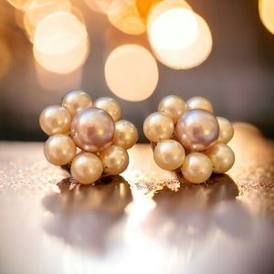 Vintage Japan Faux Pearl Cluster Earrings